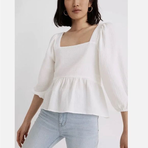 Lightspun Puff-Sleeve Peplum Top Ivory - Picture 5 of 5